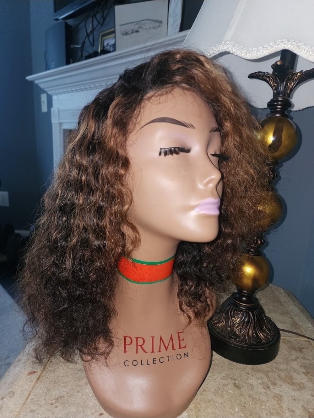 Pure Collection Brown Curly Lace Front Wig with Warm Highlights